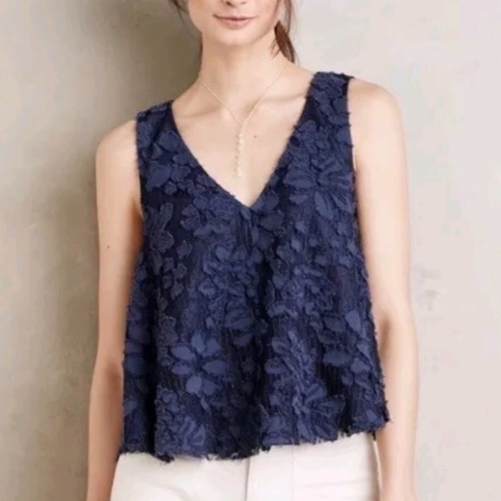 NWT•Anthropologie•Maeve• Navy floral lace ‘kenia’ swing tank large